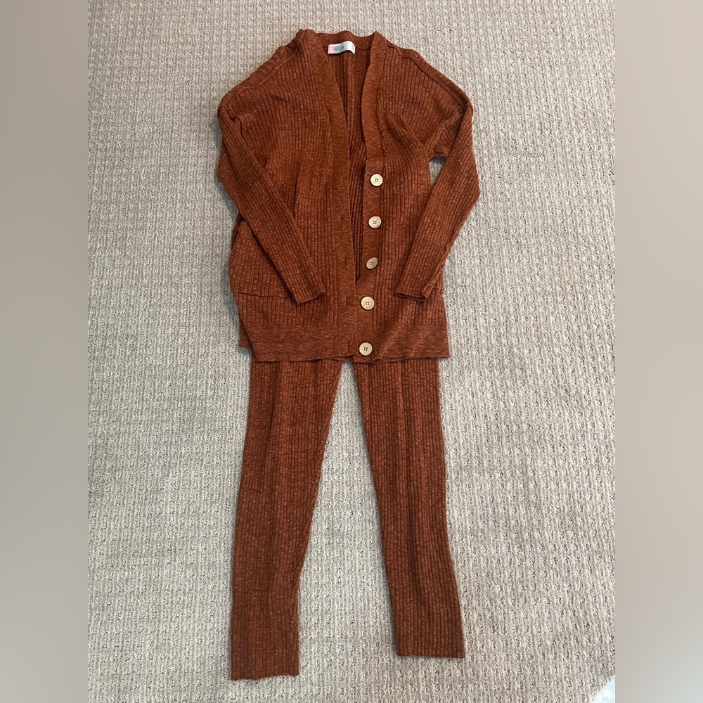 Free People Rust Brown Knit Cardigan and Legging Set